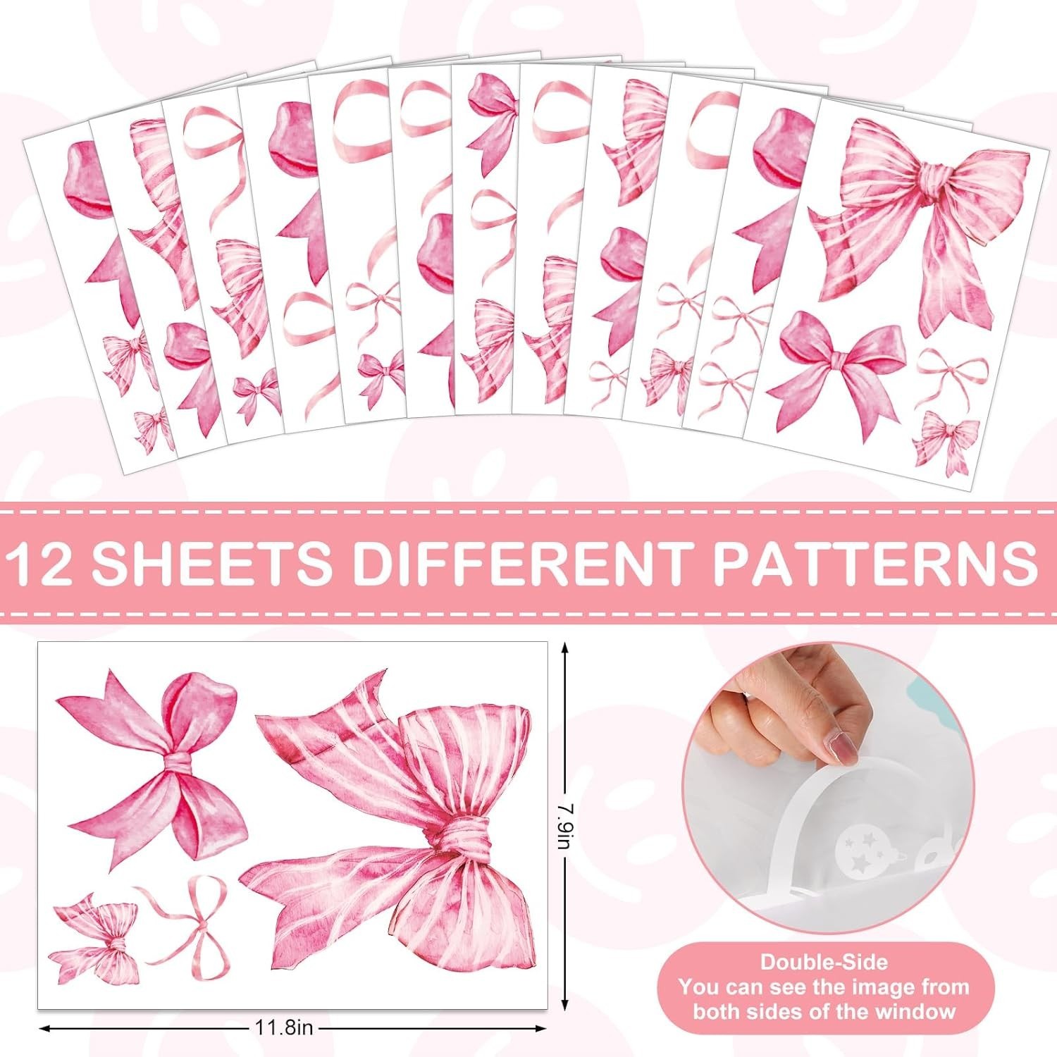 Pink Bow Wall Stickers Watercolor Decor Room Mural for Kids Girls Party