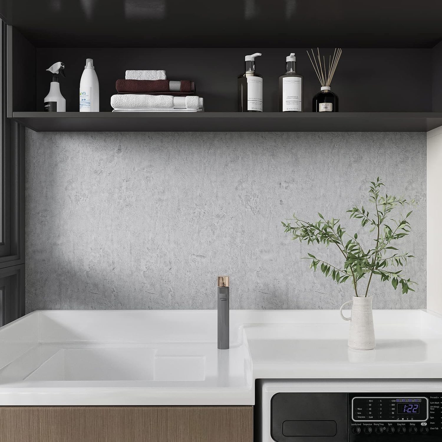 Concrete Grey Wallpaper 24"x354" Extra Thick Wide Waterproof Peel and Stick C…