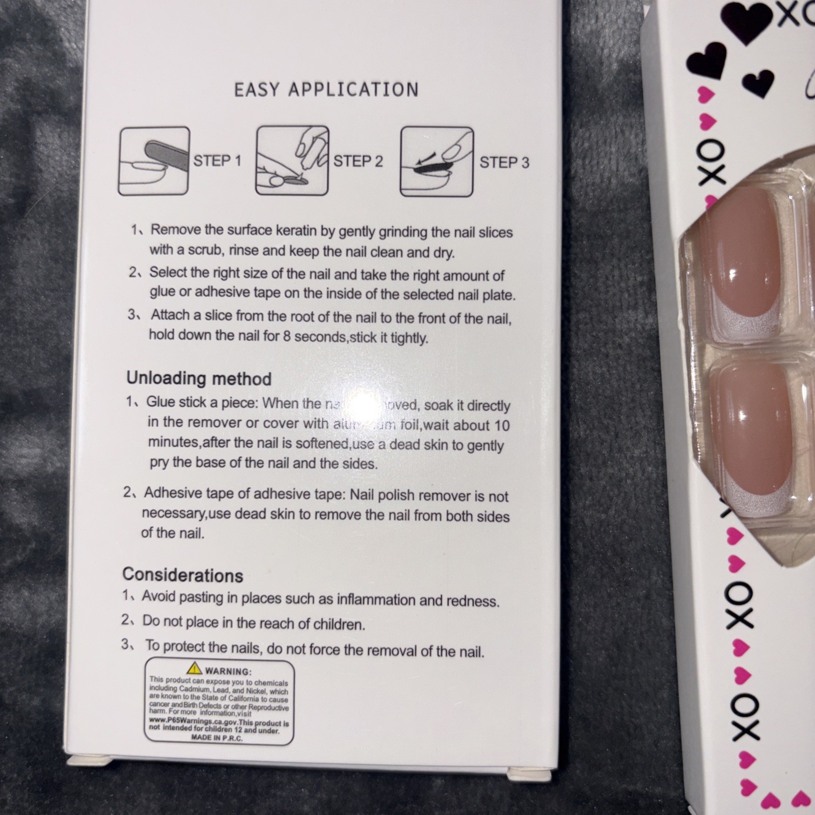 36 PCS Love and Hearts Press On Nails Medium Sq Blue Glitter Heart French tip
