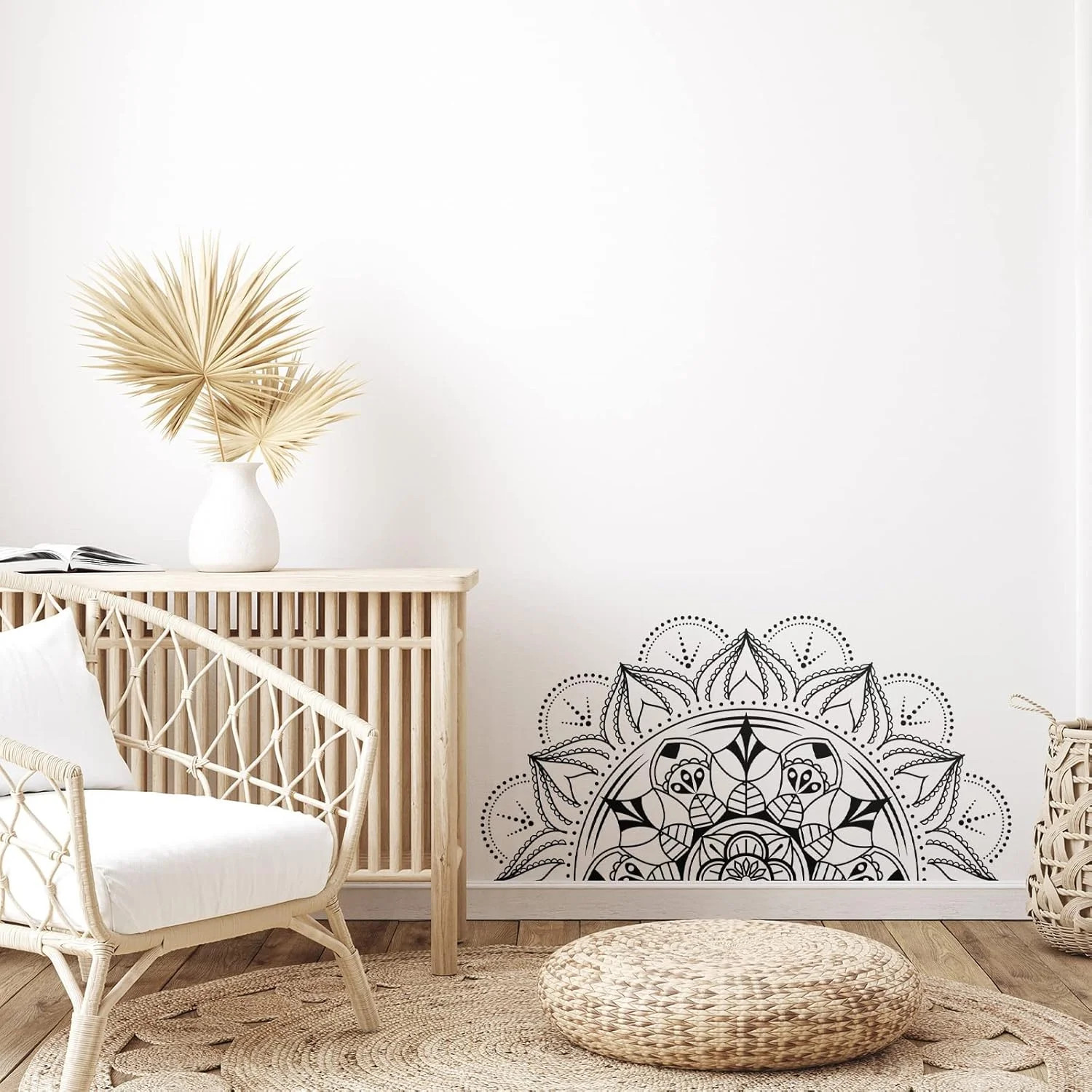 2 Pieces Boho Mandala Wall Stickers 14 x 31 Inch Half Mandala Wall Decal Indian