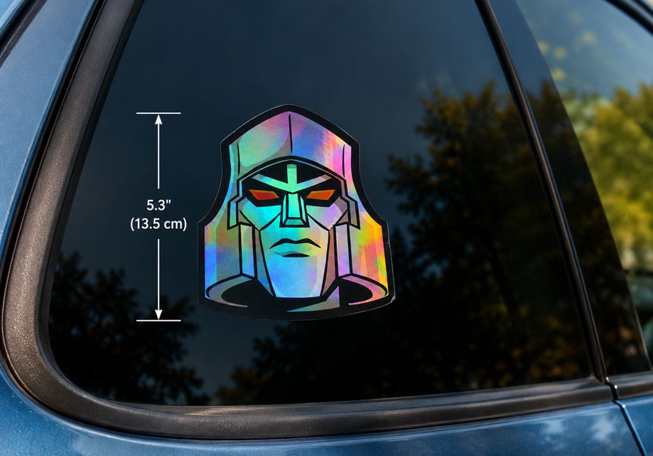 Jumbo Mega Tron Holographic Sticker Cartoon Robot 80s G1 Metallic Decal