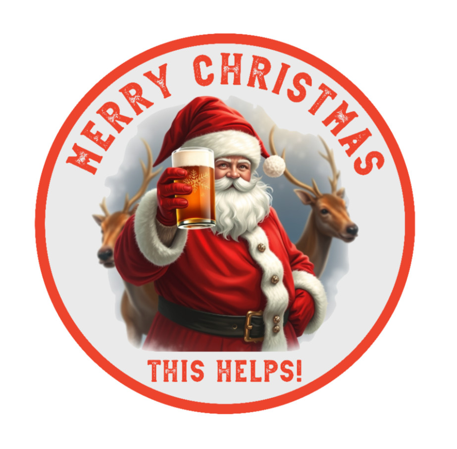 Christmas – Beer (This Helps) – 4" Vinyl Decal Sticker Decor Laptop Cup Cooler