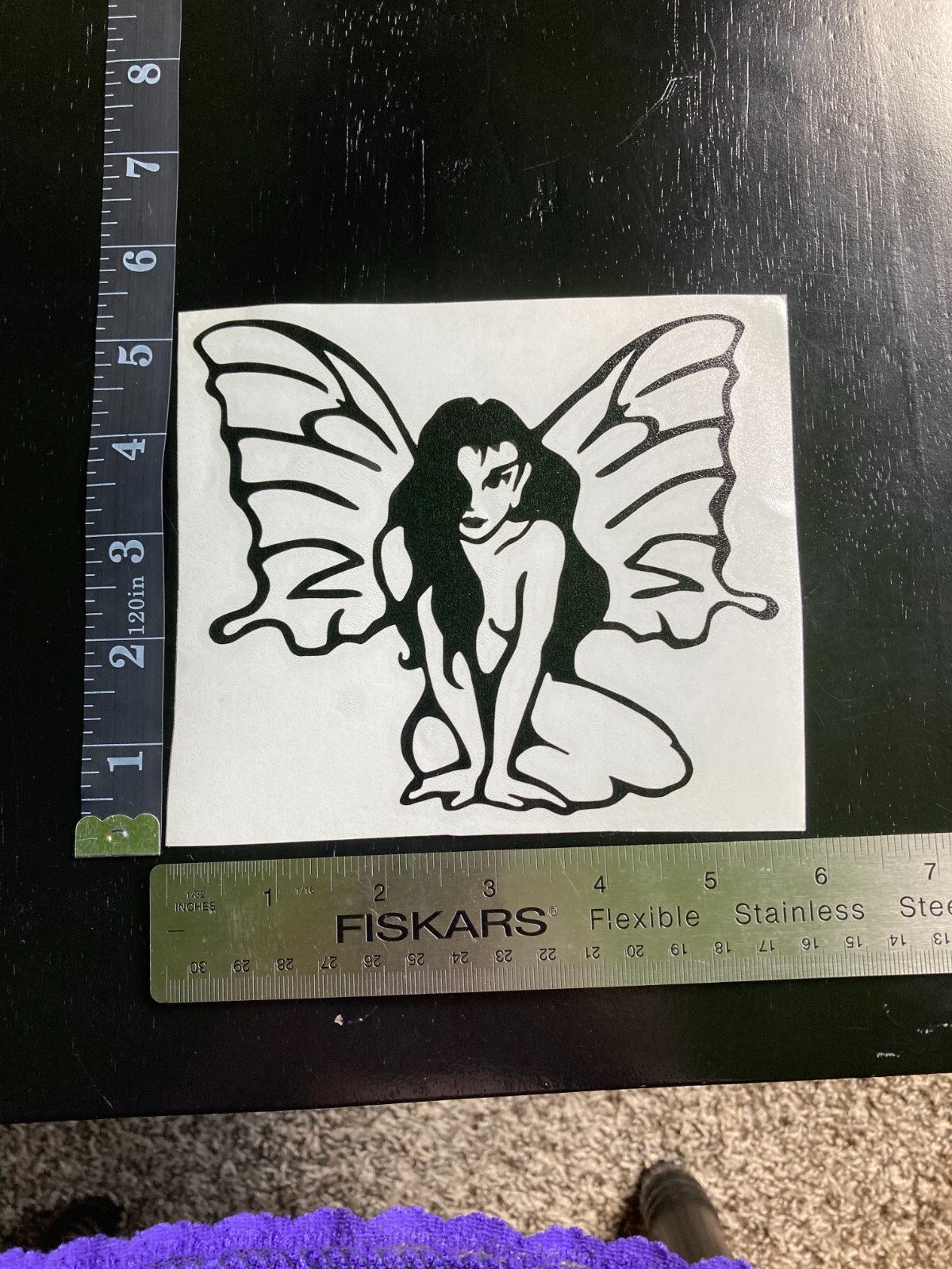 Fairy Lady Beautiful Wings Long Black Hair Vinyl Window Sticker Large 6" x 5"