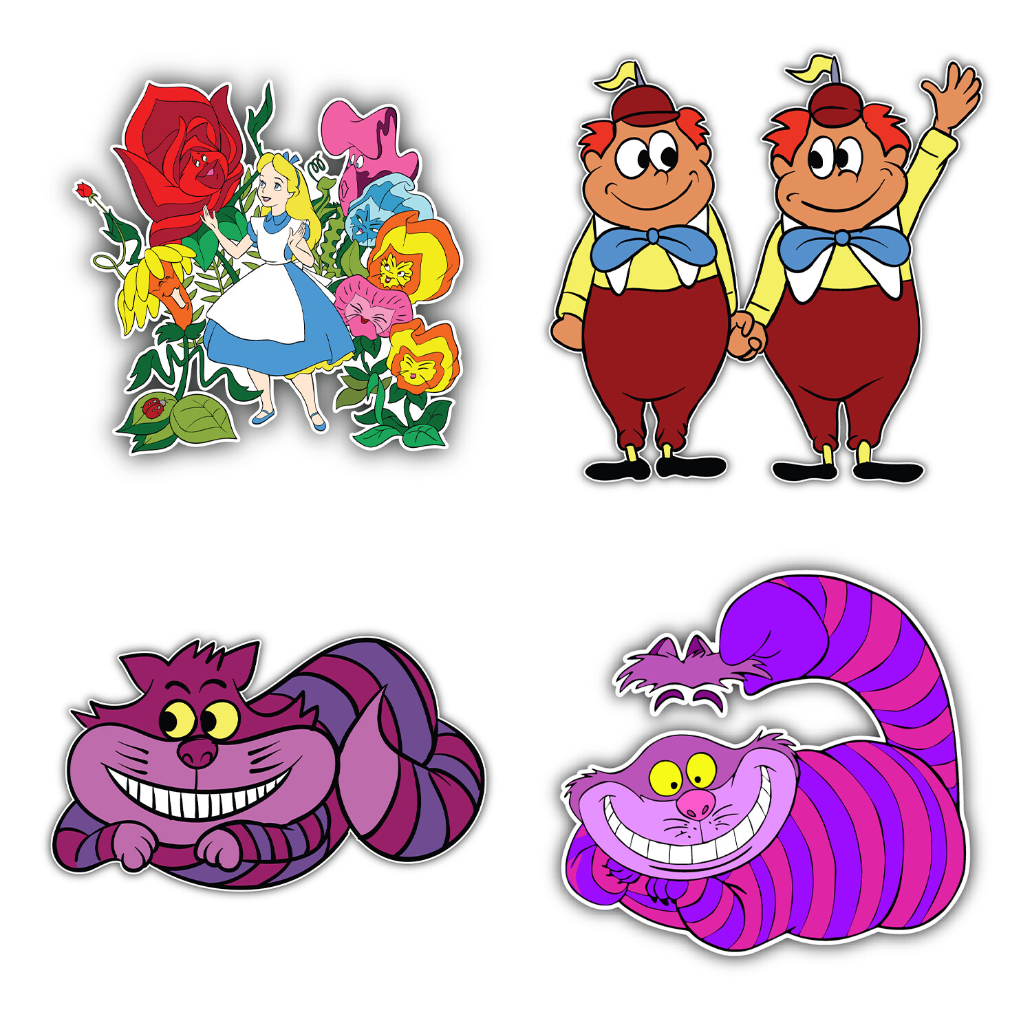 Alice In Wonderland Cartoon Set Of 4 Vinyl Sticker Decals – 5" longer side ID:2