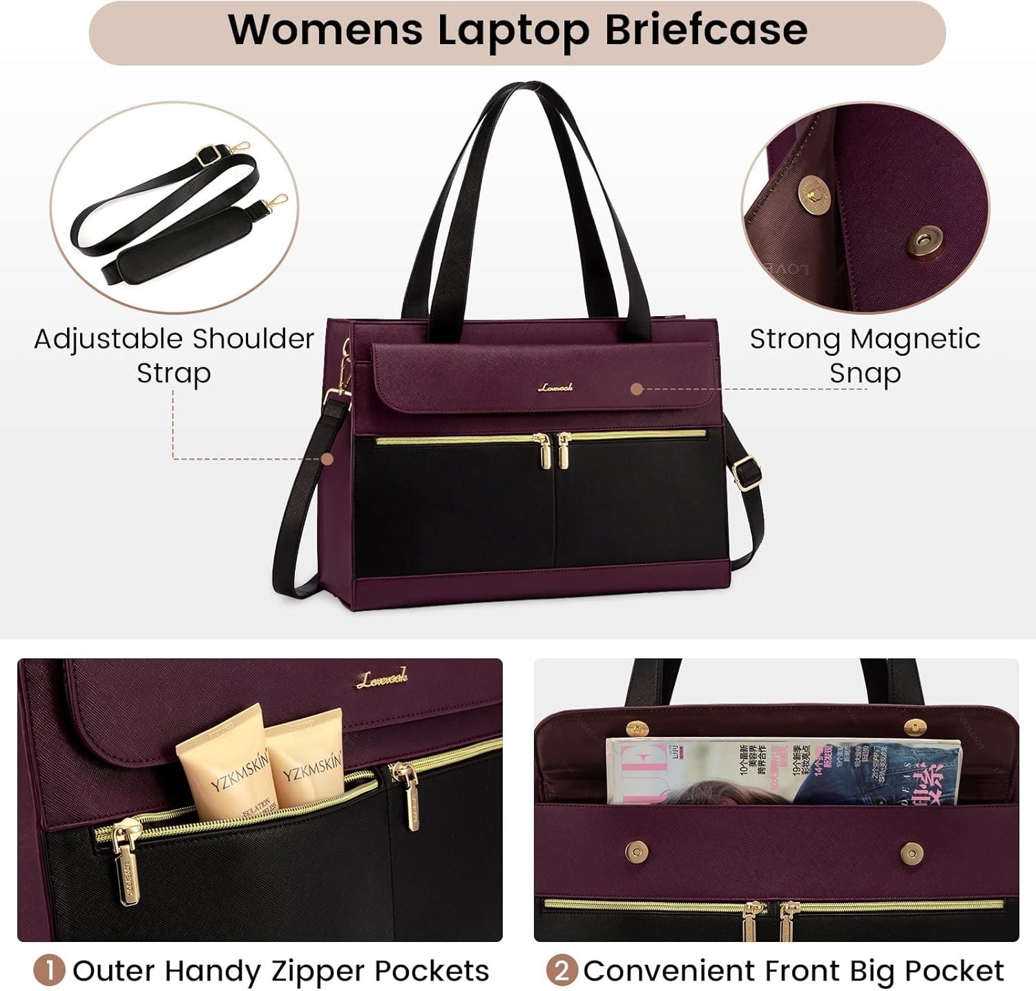 Laptop Bag for Women 15.6 Inch Tote Work Professional Leather Computer Briefcase