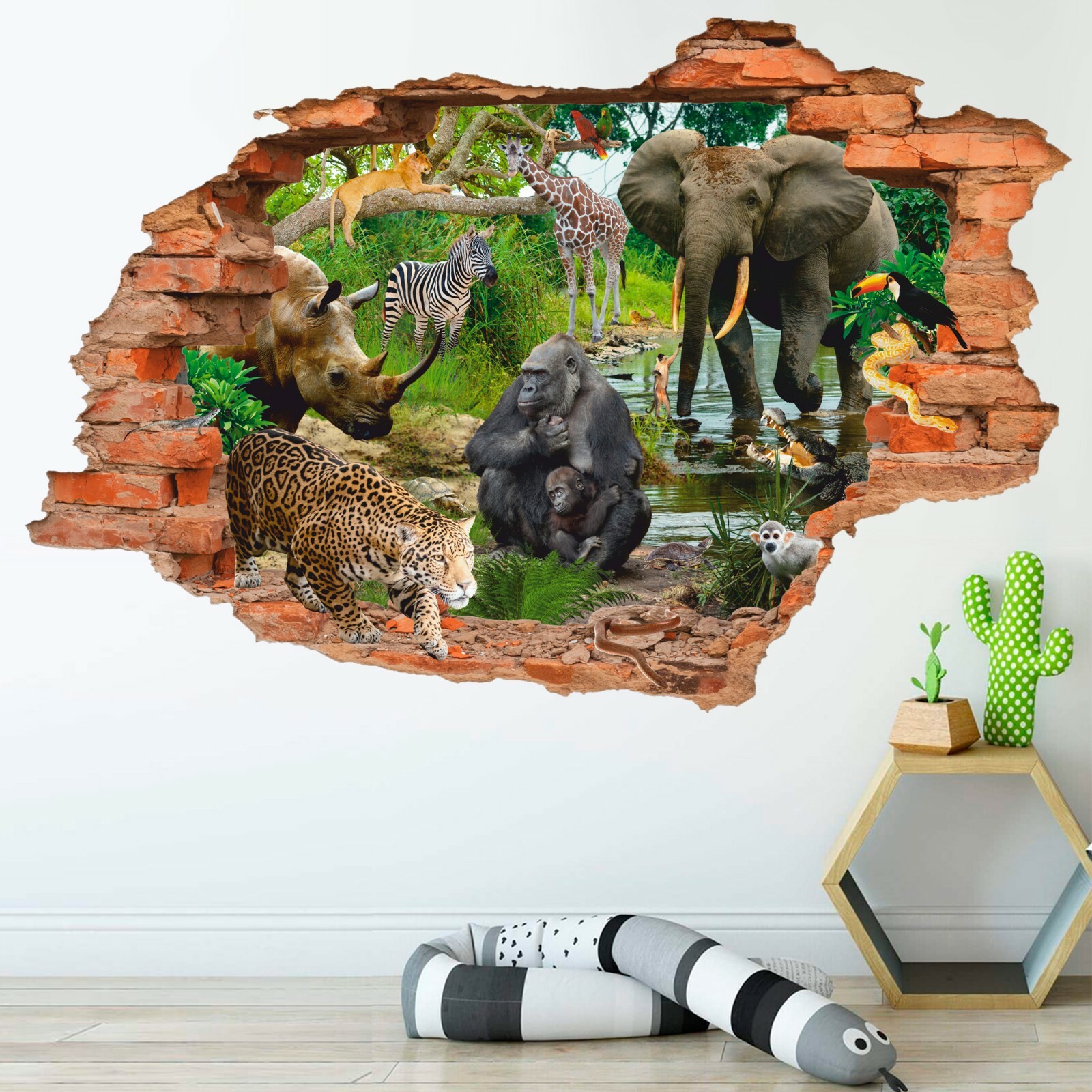 Wild Natural 3D Wall Sticker, Jungle Wall Decal, Jaguar, Gorilla, Decor