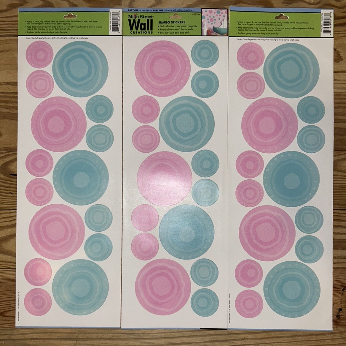 3 Sets Blue Pink Wall CircleArt Decals Appliques Stickers 6 Sides Removable