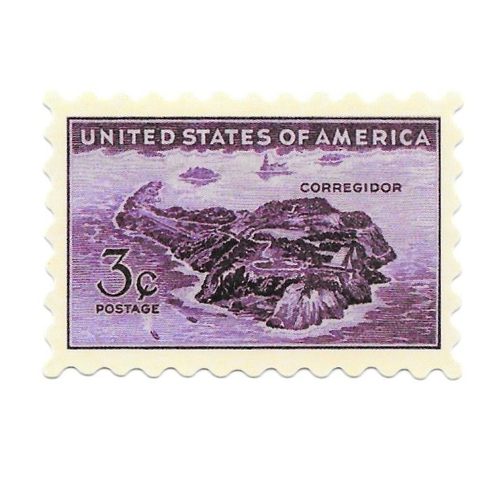 Vintage US Postage Stamp Sticker 3 Cent Corregidor Island WWII Vinyl Decal