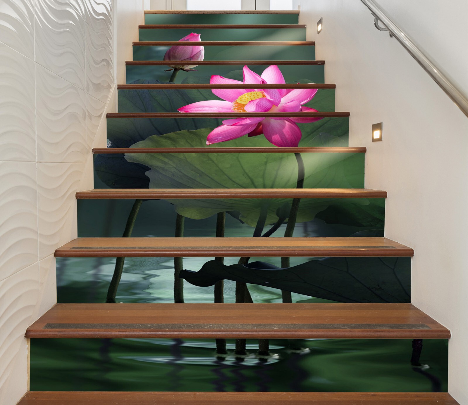 3D Pink Lotus ZHU953 Stairs Risers Decoration Photo Mural Vinyl Wallpaper Amy
