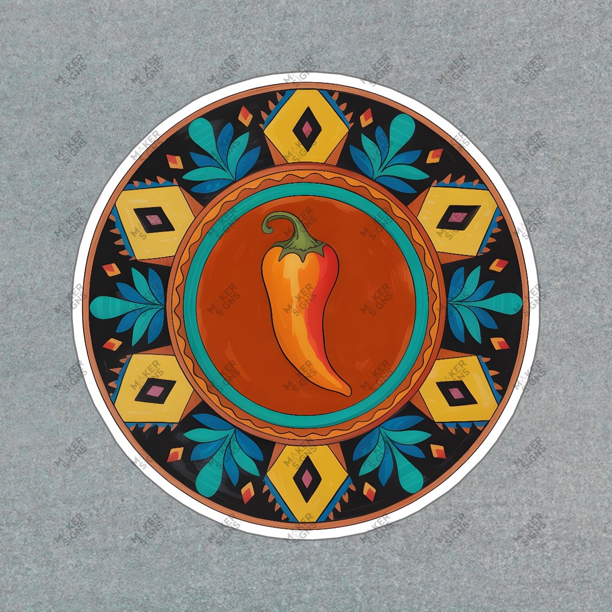 Vibrant Handcrafted Chili Pepper Decorative Plate Mexican Folk Art #8236