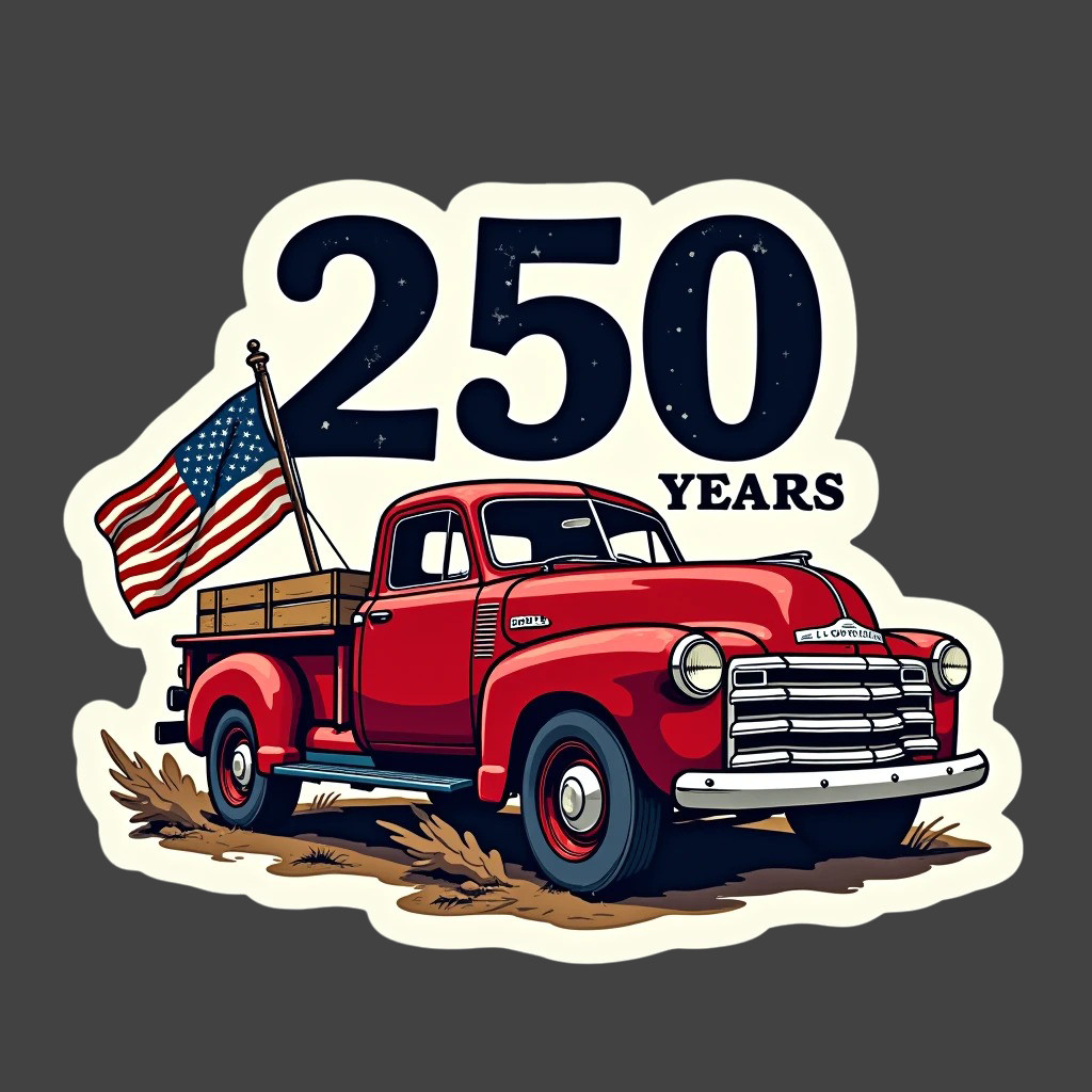 250 Years Sticker Vinyl Decal Vintage Truck American Flag Patriotic USA