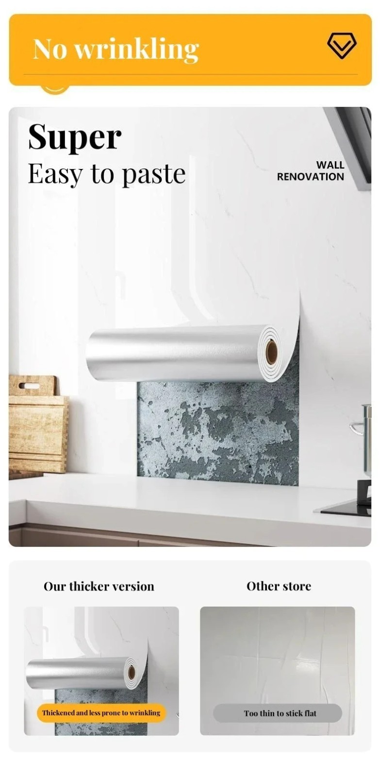 Thick Foam Marble Peel and Stick Wallpapers Waterproof White Gray Contact Paper
