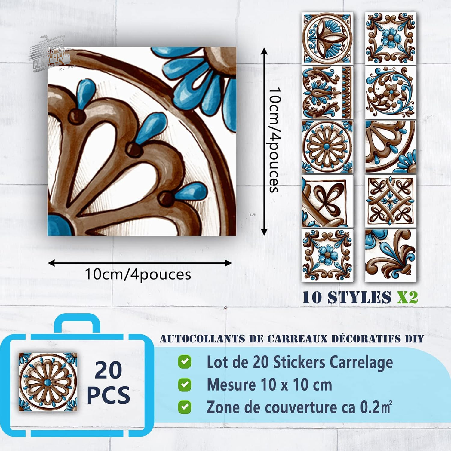 20 Stickers Tiles 10×10 Kitchen Bathroom Mosaic PVC Waterproof Blue Wall Back