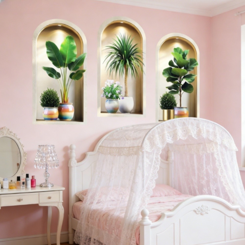 3D Potted Plant Wall Stickers 3PCS Set for Indoor For Room Decoration 40x80cm