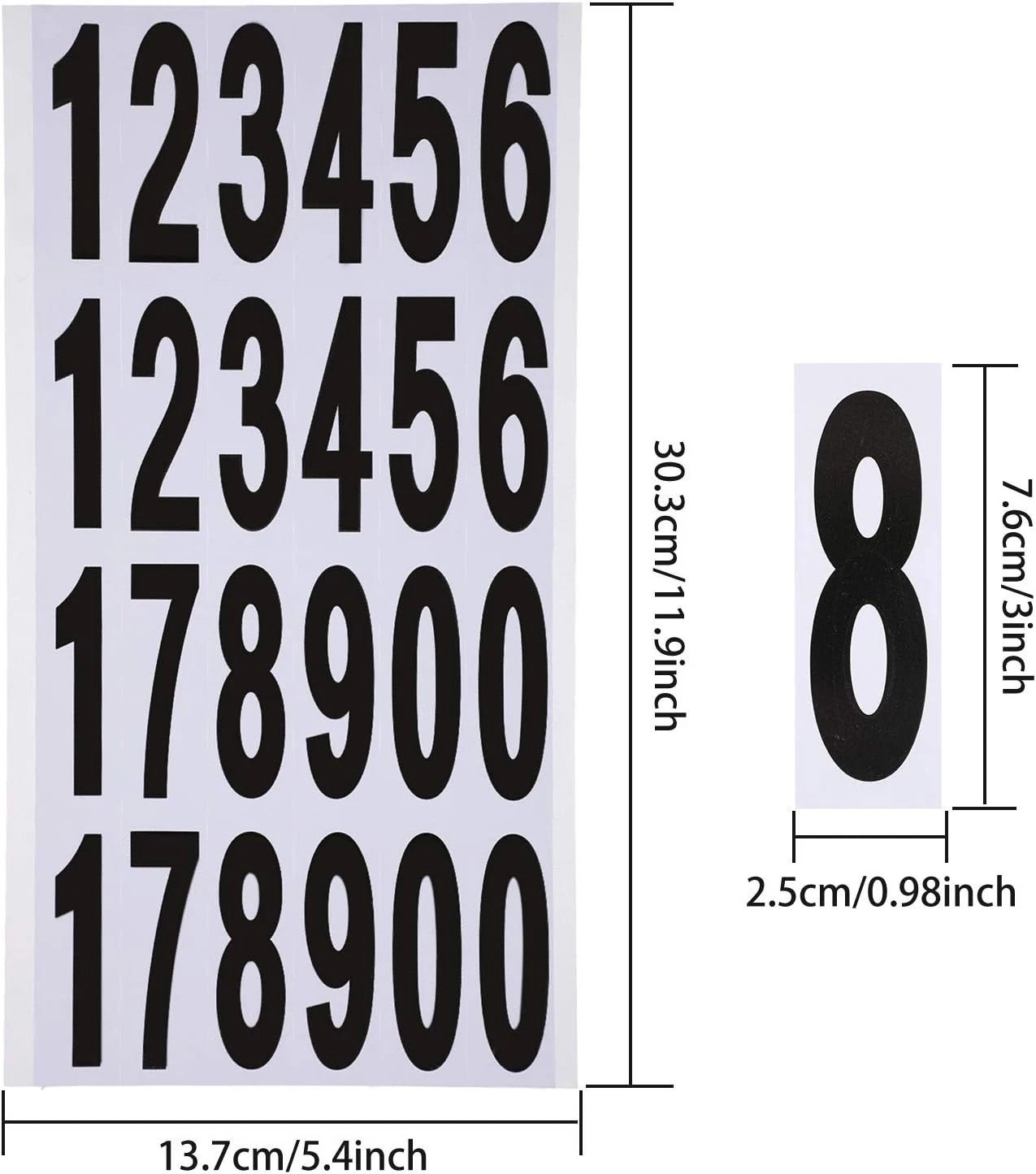 240 Self-Adhesive Vinyl Number Stickers – Waterproof Reflective Decals, 3" Size