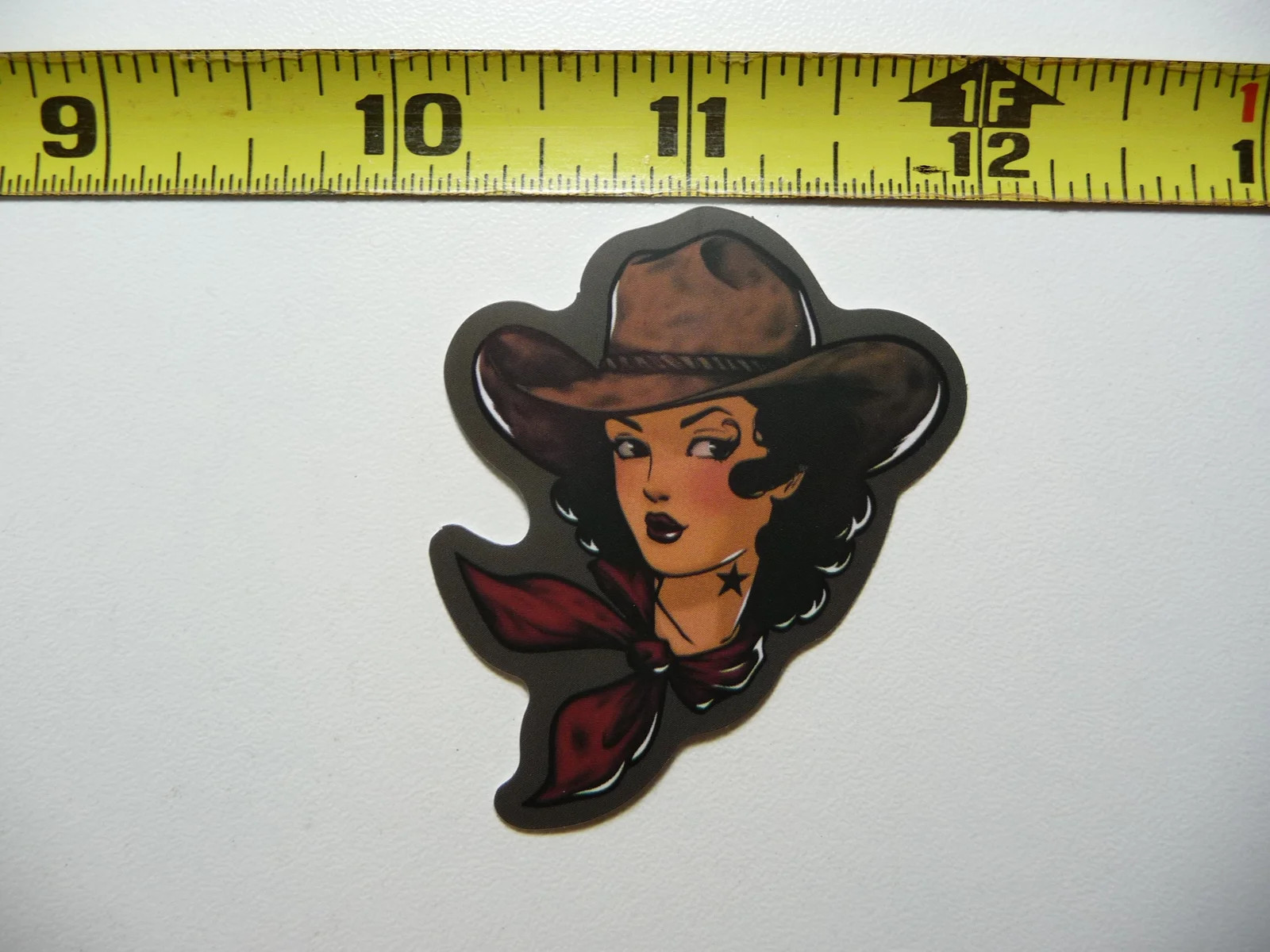 CONTEMPLATING COWGIRL WITH HAT SMALL STICKER DECAL COUNTRY WESTERN THEME
