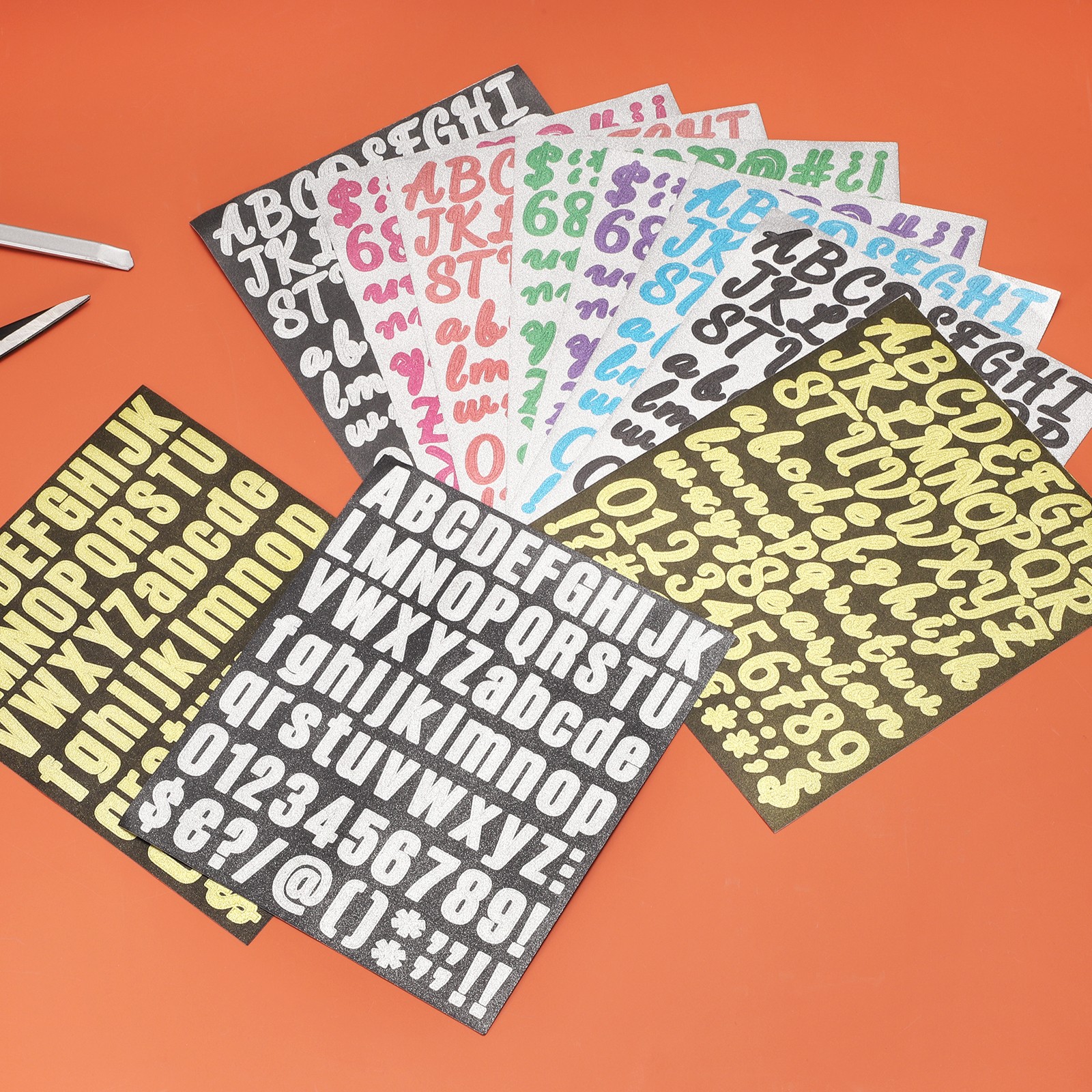 760Pcs 10Sheets Glitter Letter Stickers Self-Adhesive Alphabet Sticker Gold