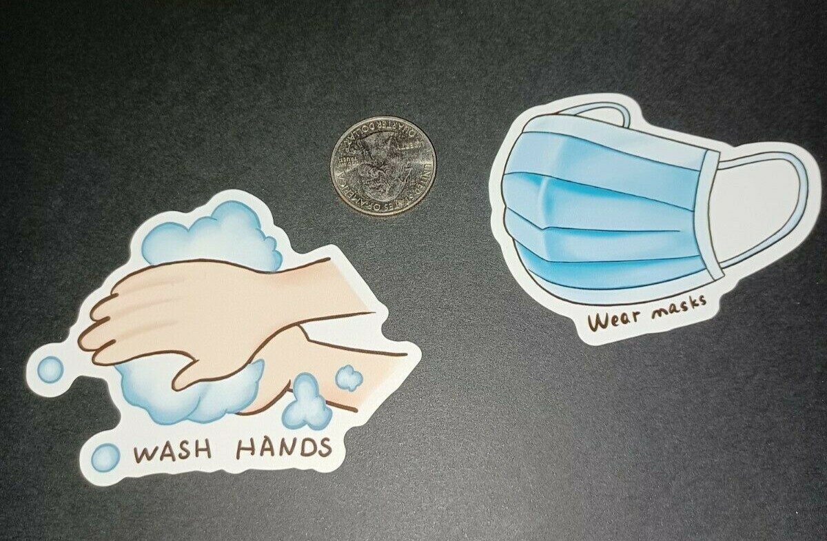 Kids Cute Bathroom Mirror Stickers Wash Hands Wear Mask