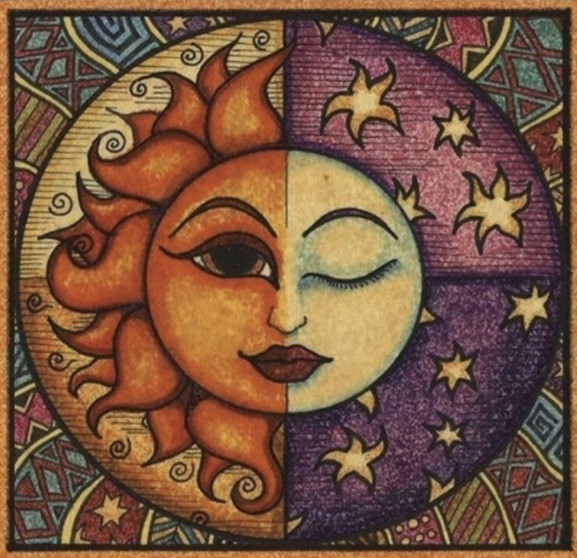 Sun Moon Face Phone Sticker (2 Inch) Waterproof Orange Celestial