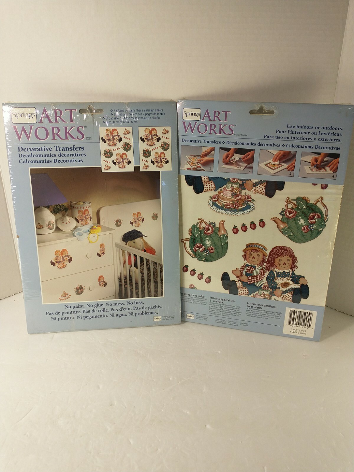 LOT OF 2 Springs Art Works Decorative Transfers Raggedy Ann & Andy Like & Teapot