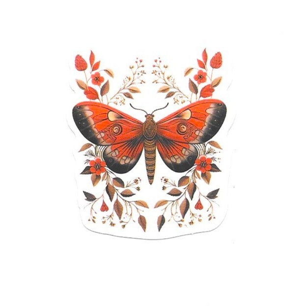Terracotta Floral Moth Vinyl Sticker Vintage Butterfly Insect Journal Laptop