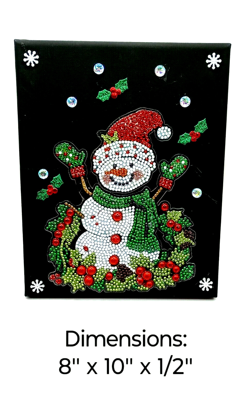 COMPLETED Diamond Art Acrylic Snowman on Black Stretched Canvas