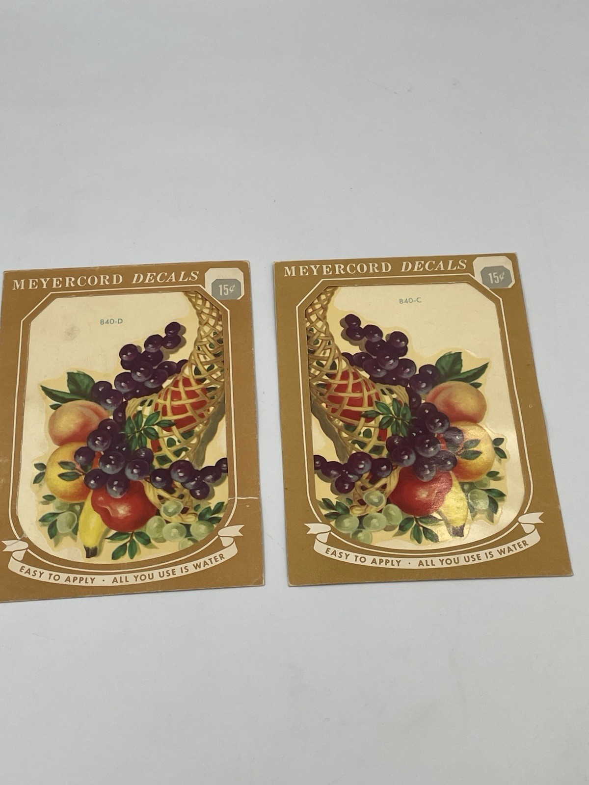 2 Vintage Meyercord Cornucopia Fruit Decals Lot 1950s Kitchen Decor 840-C/D A8