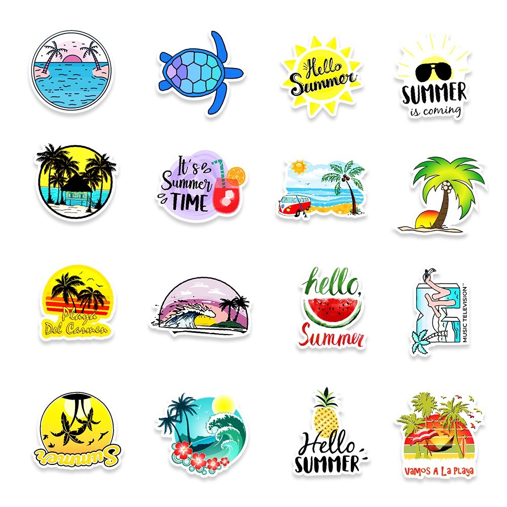 50 Pcs Stickers Summer Vacation Beach Tree Luggage Skateboard Car Phone Vinyl