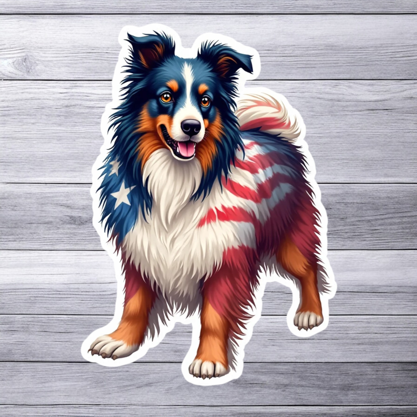 Australian Shepherd Sticker Vinyl Decal American Flag Patriotic Dog