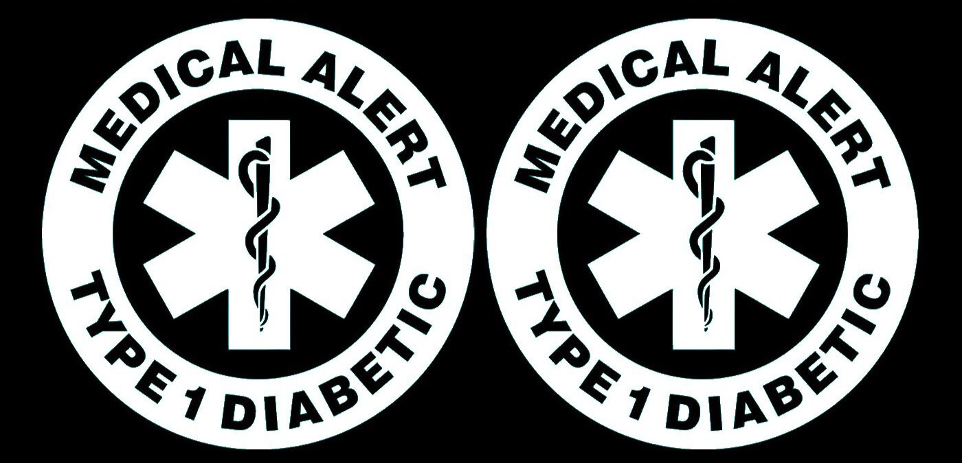 Medical Alert Type 1 Diabetic Two PK 5" Decals Red or White Car Truck Window