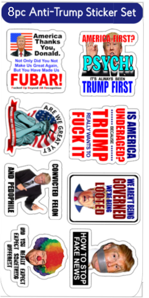 6pc Kiss Cut Anti Trump Sticker Set, Durable, Waterproof, 1.5"W x 1.5"H