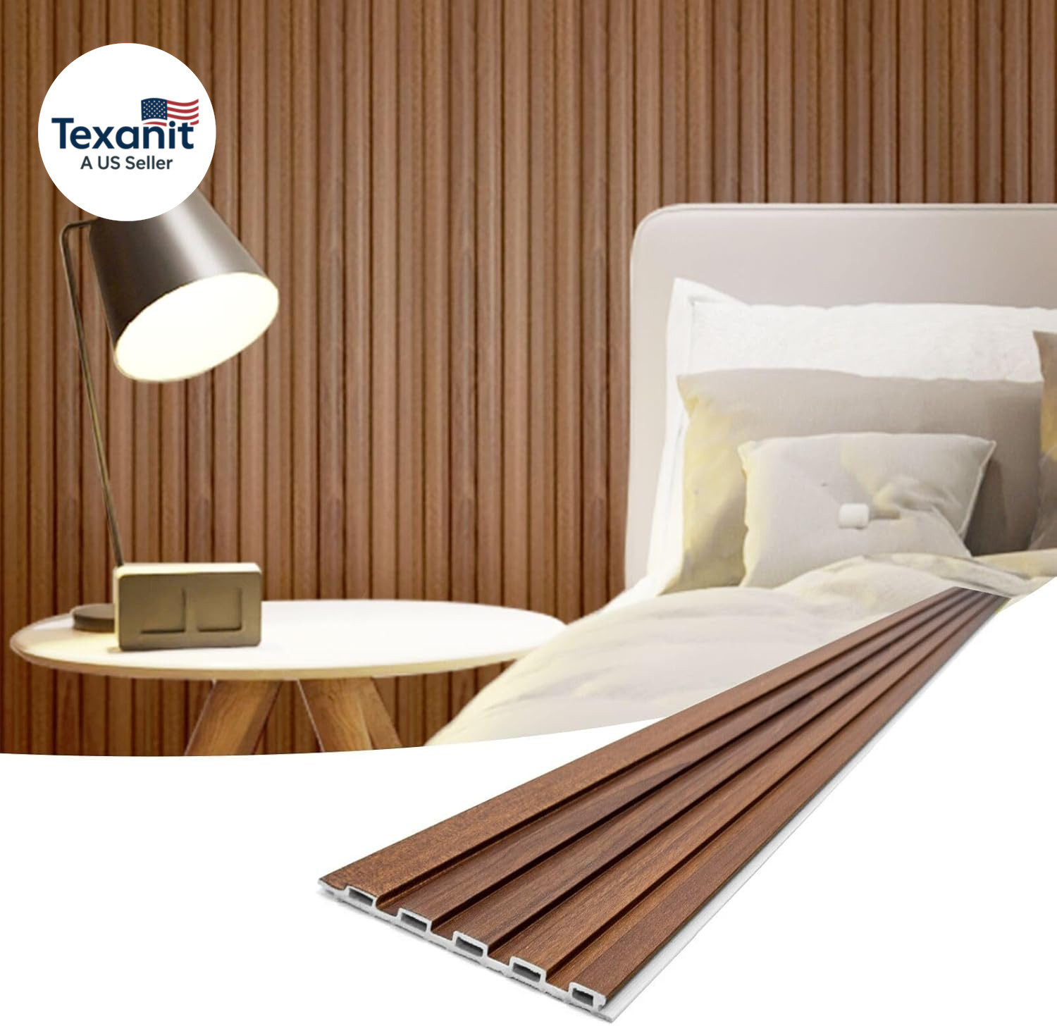 WPC Slat Wall Panels 8 Pack Teak 3D Soundproof Wood Wall Paneling 96×6 Inch