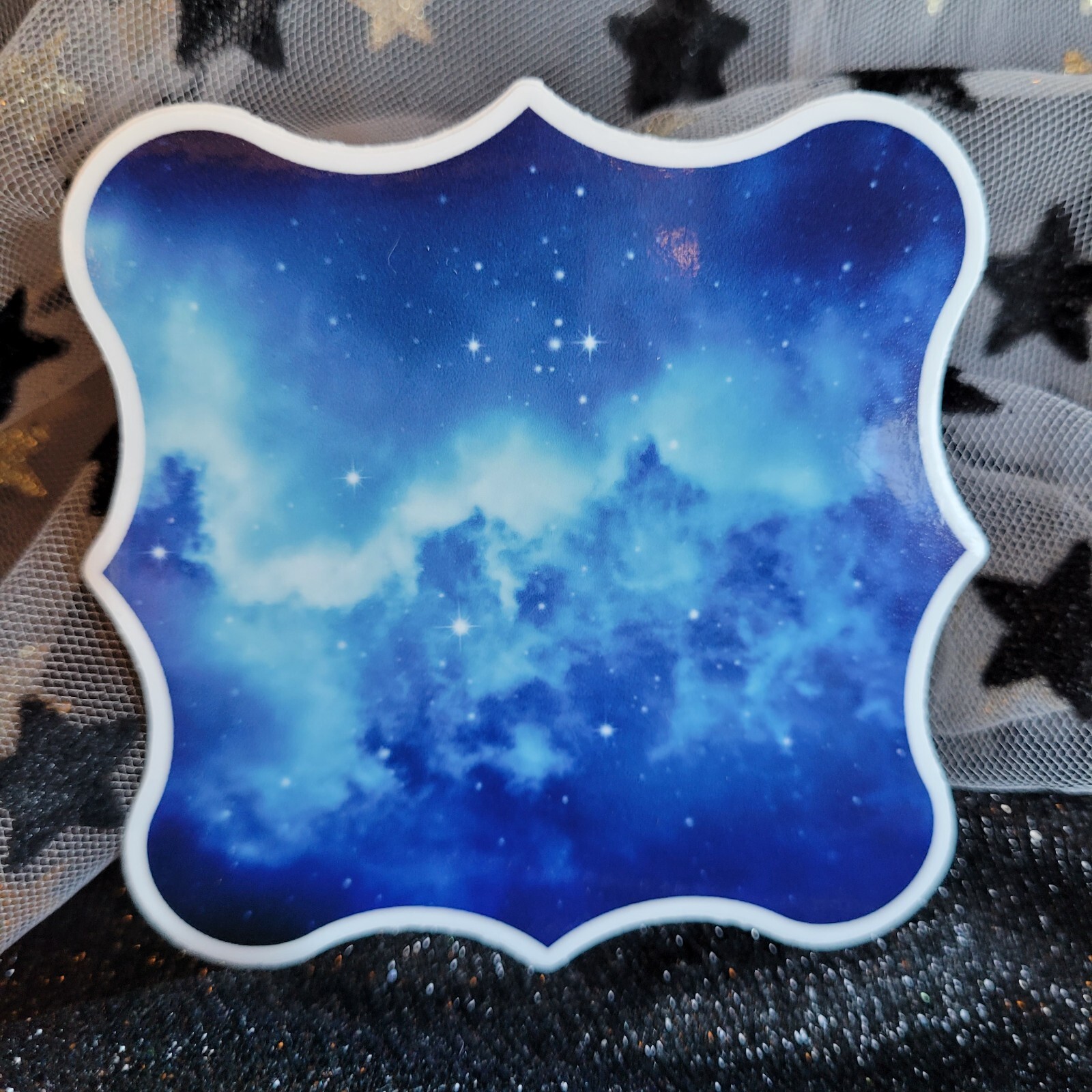 STKR037 Blue Cloudy Starry Night Sky Galaxy Fancy Frame Sticker Vinyl Waterproof