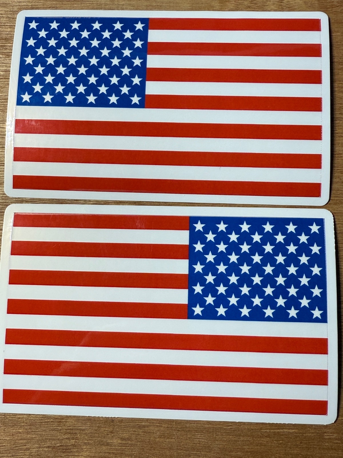 AMERICAN FLAG STICKER, one forward and one reverse red white blue vinyl laminate