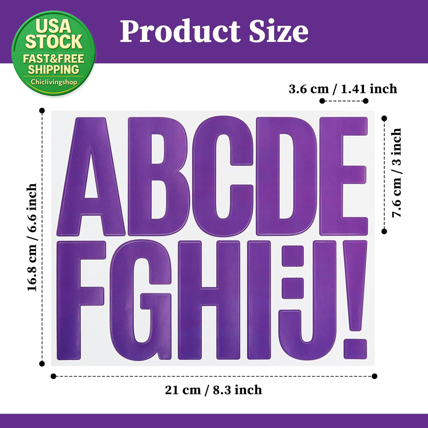 3 Inch Letter Stickers 138 Self Adhesive Waterproof Purple Vinyl for DIY