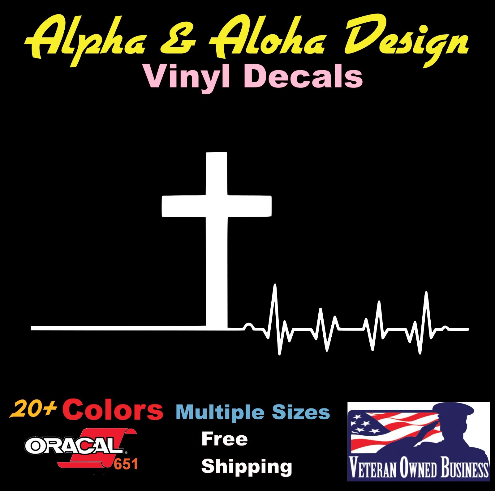 Cross with Heartbeat Window Decal Sticker Car Truck Yeti Laptop