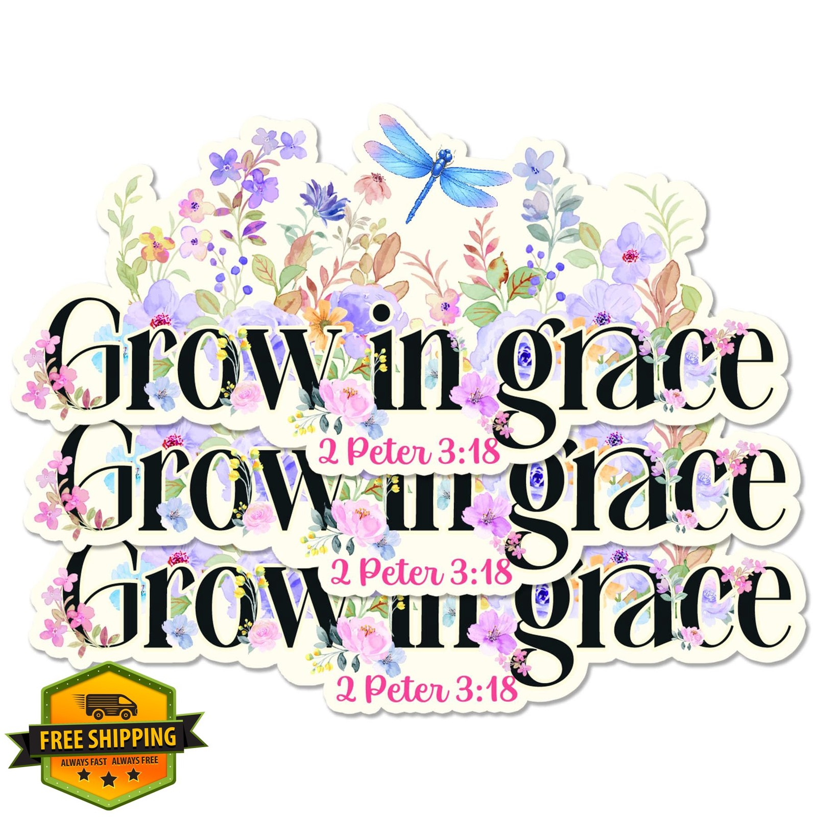3 Pack Grow in Grace Sticker 3" Christian Bible Verse Decal