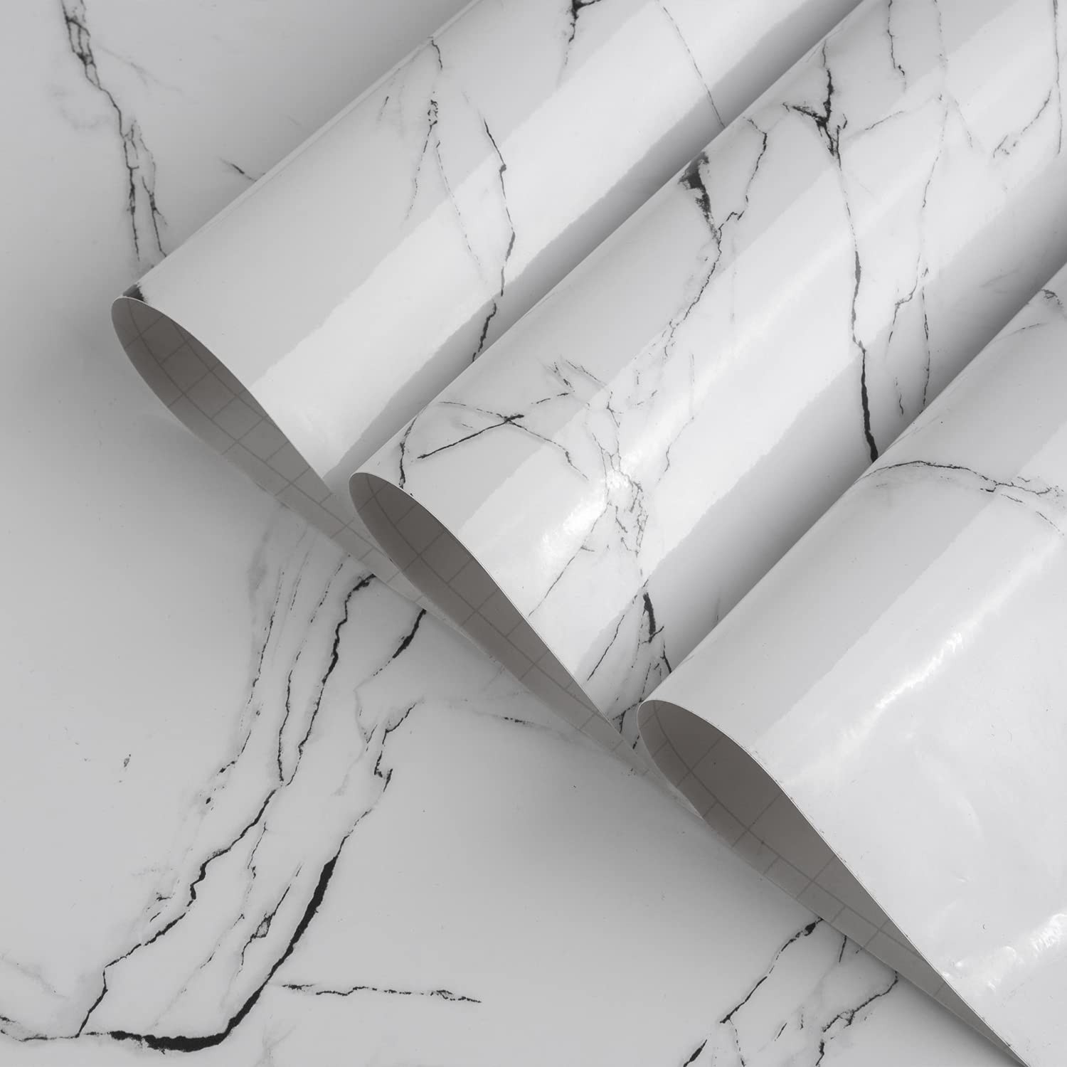 White Granite Wallpaper Peel Stick Glossy Thick Marble Contact Paper for Coun…