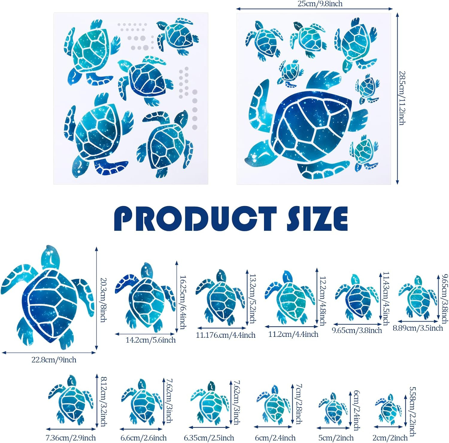 12 Pcs Turtle Stickers, Vinyl Ocean Sea Turtle Stickers Wall Decor, 12 Size Wate
