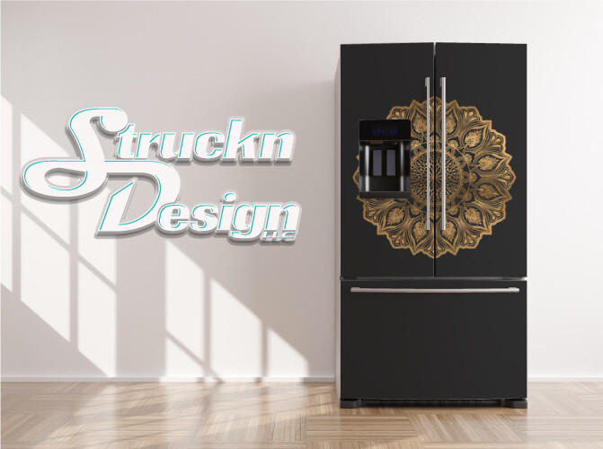 Mandala Dark Grey Gold Art Deco Retro Fridge Freezer Wrap Side Door Vinyl Decal