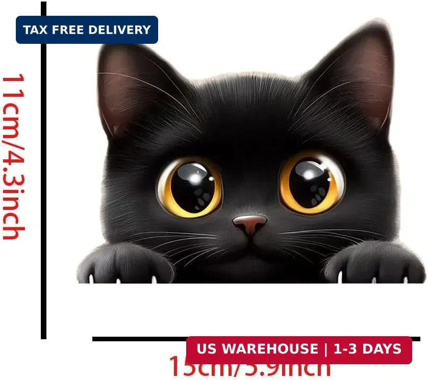 Black Cat Car Stickers 2-Pack – Removable Waterproof Vinyl Decals for Laptop Car