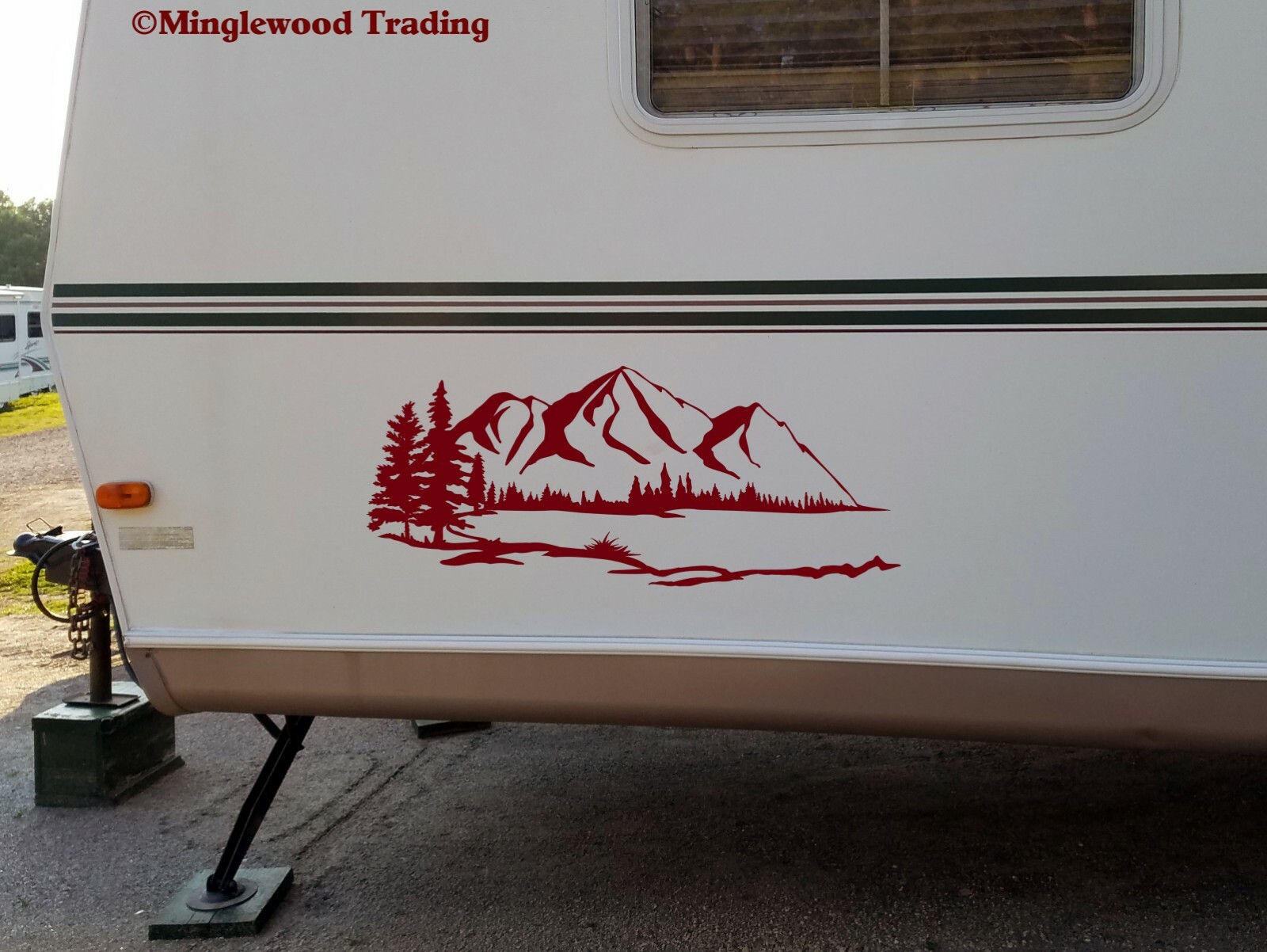 Lake Mountain Trees Scene Vinyl Sticker – Camper RV Travel Trailer Graphics