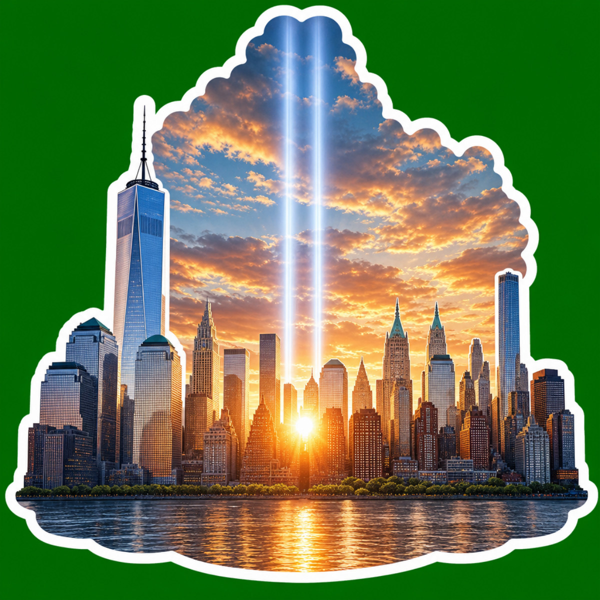 3 inch Never Forget NYC Skyline Twin Lights Memorial Sticker Patriotic 9/11 Trib