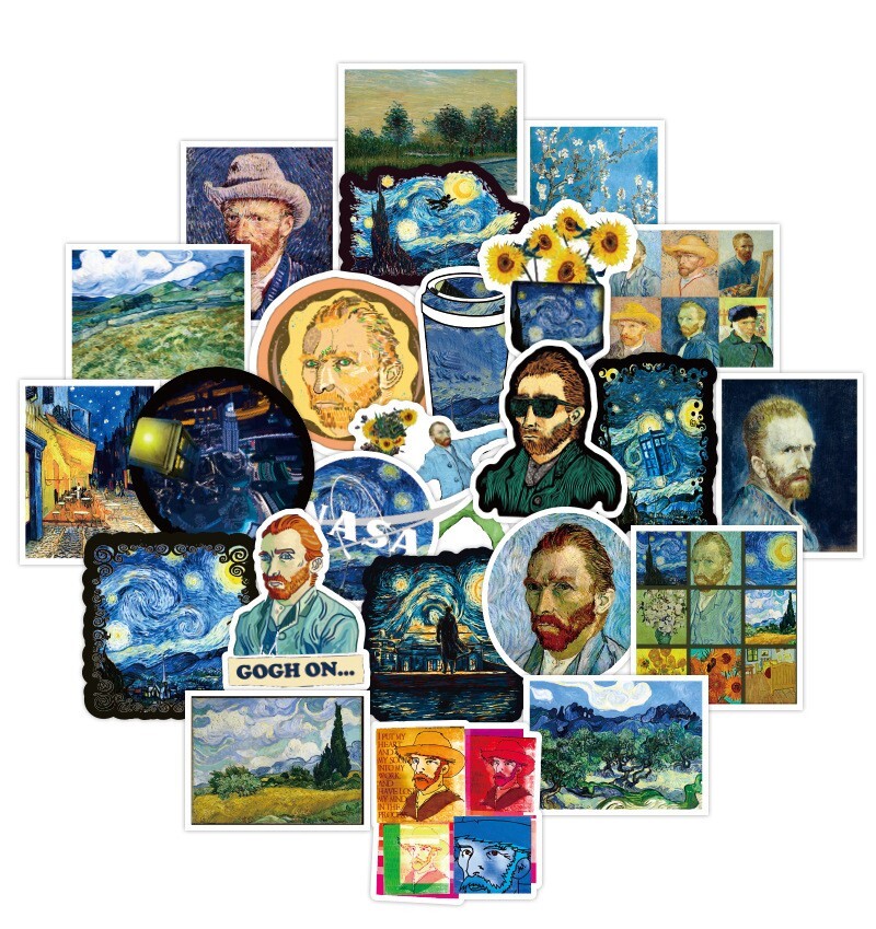 90pcs Famous Painting Vinyl Stickers, Artist Monet Van Gogh,007009