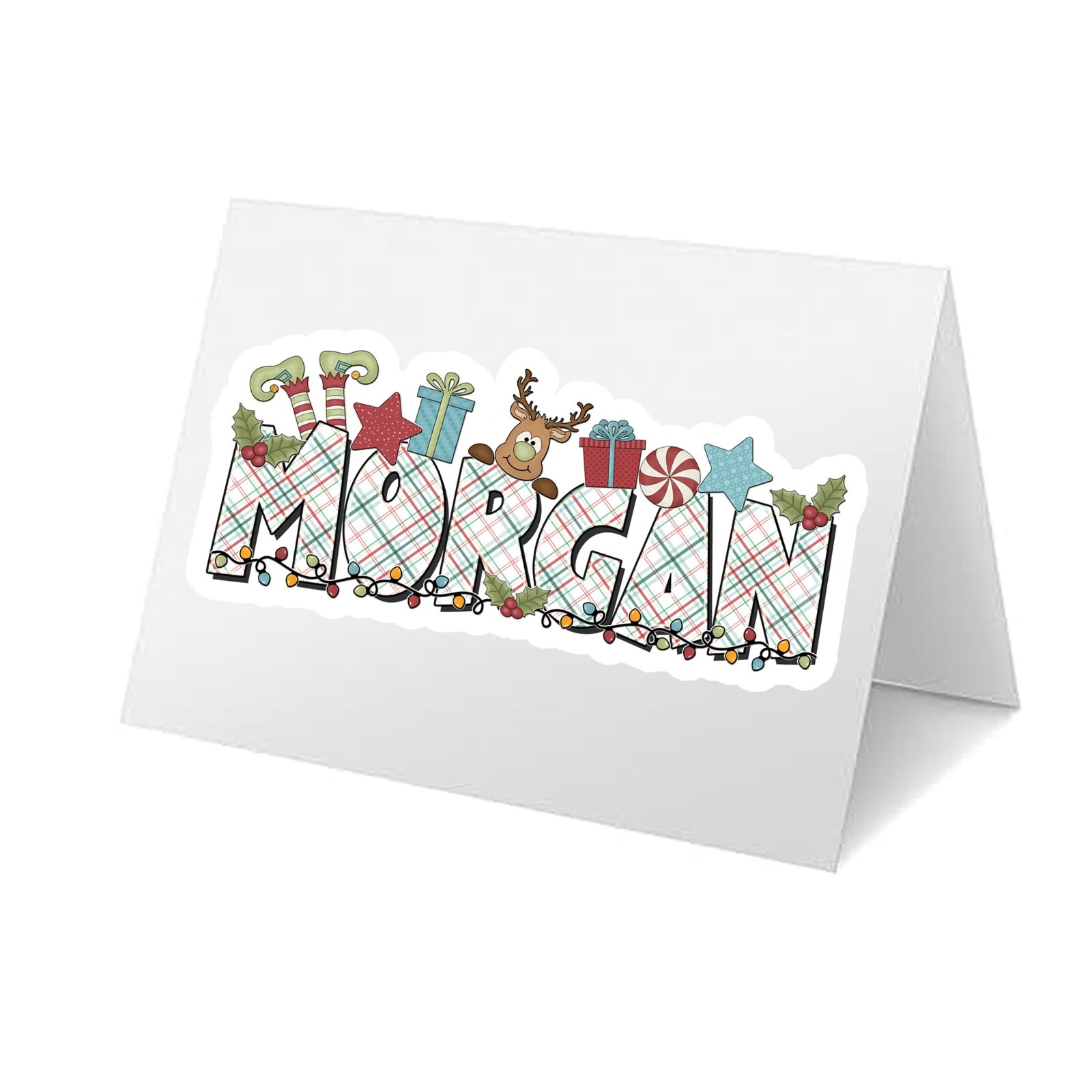 Custom Christmas Name Sticker Festive Holiday Design Gift Tag Vinyl Decal