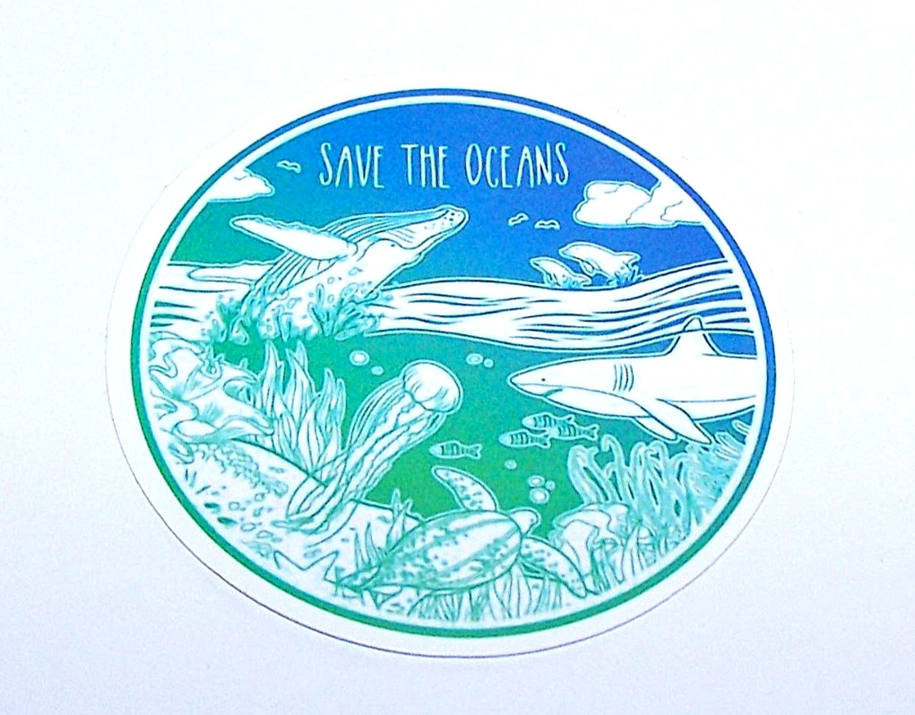 SAVE THE OCEANS – Die Cut Sticker Decal Whale Shark Turtle Dolphin Jelly Fish