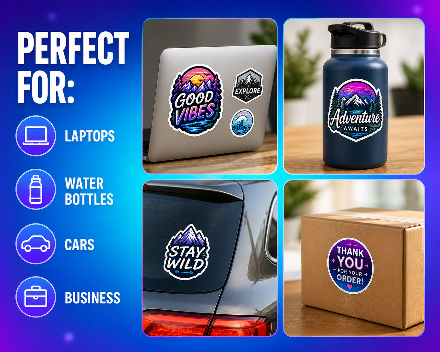 Custom Vinyl Stickers Die Cut Logo Waterproof Gloss Labels Decals Full Color