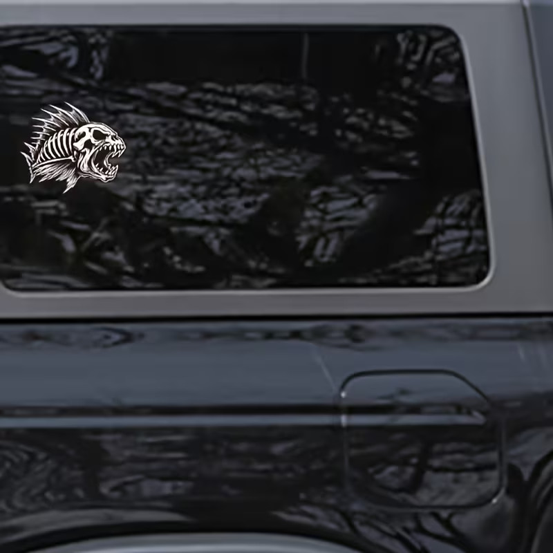 Skull Fish Sticker – Waterproof PVC Matte Finish Cartoon Anime Outdoor Design