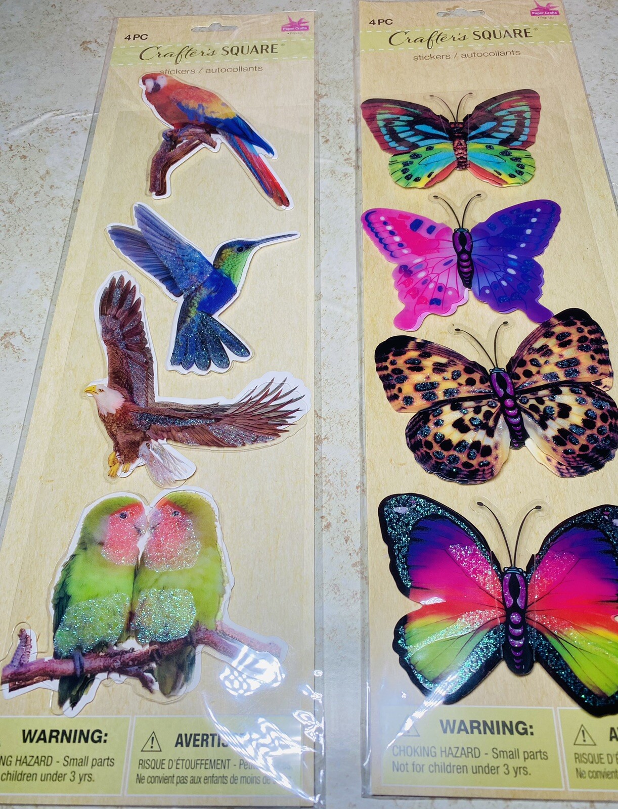 Butterflies Birds Pop-Up Stickers Crafter's Square 4 pc Colorful 3D Butterfly, 2