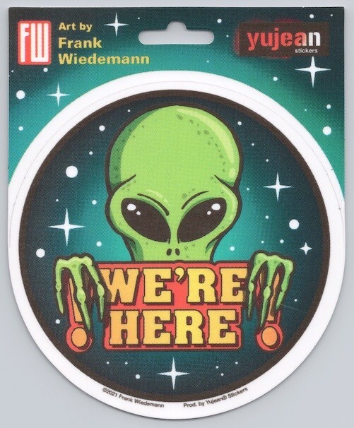Green Big Eye Alien Were Here Die-Cut Decal Sticker New UFO Sci-Fi Space Roswell